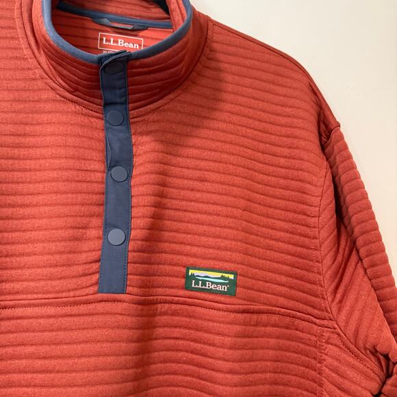 L.L. Bean Men's Airlight Knit Pullover Snap Sweatshirt Stripe Burnt Red XL - Picture 3 of 6